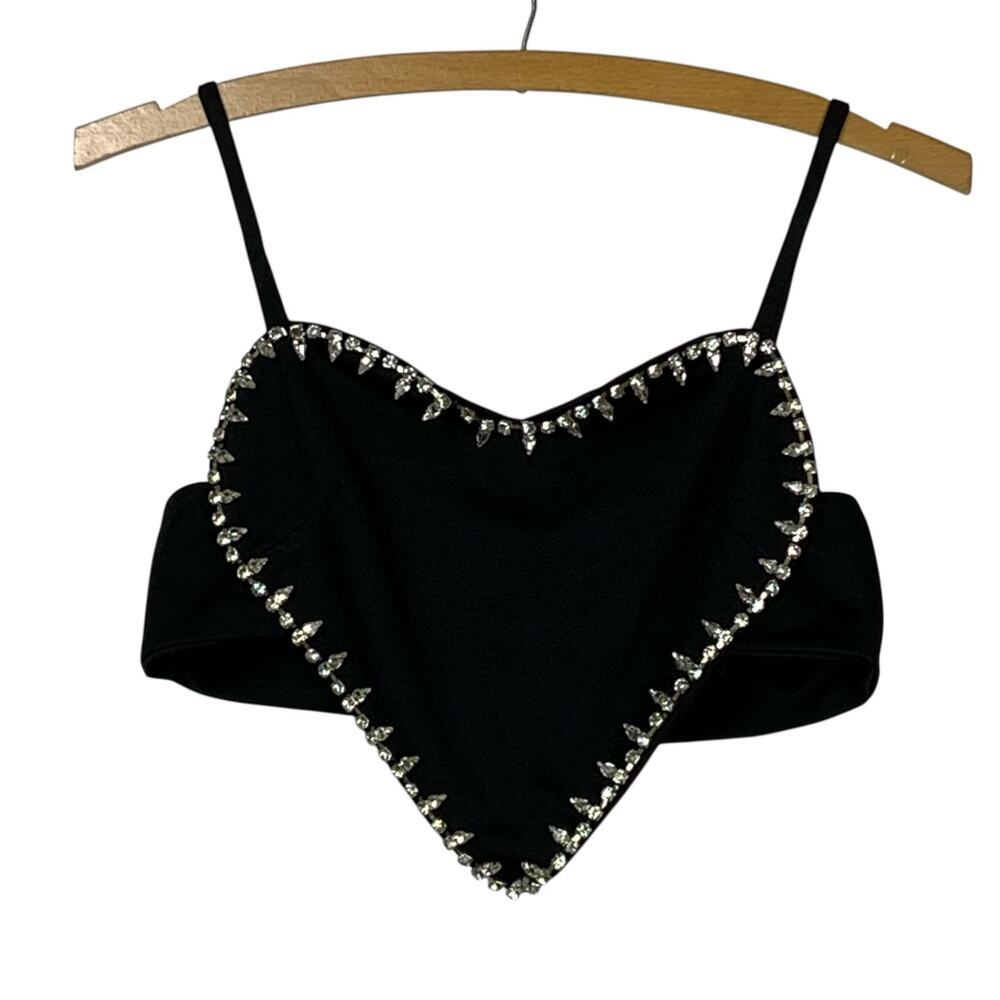 Heart Bandeau Rhinestone Black Tank Top Size S Party Night